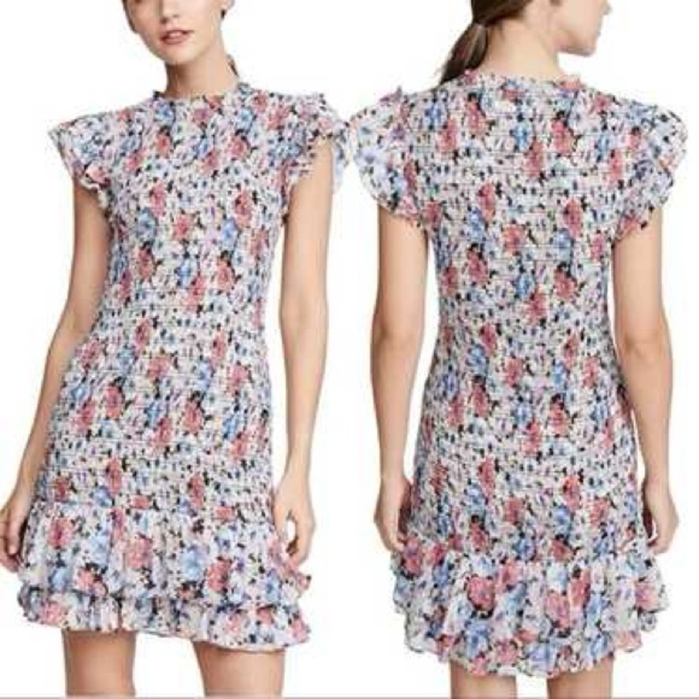 Veronica Beard CICI Multicolor Floral Ruffle Hem Dress Size 0